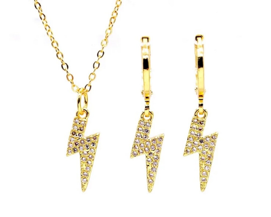 18K Gold Plated Lightning Bolt Jewellery Set Etsy