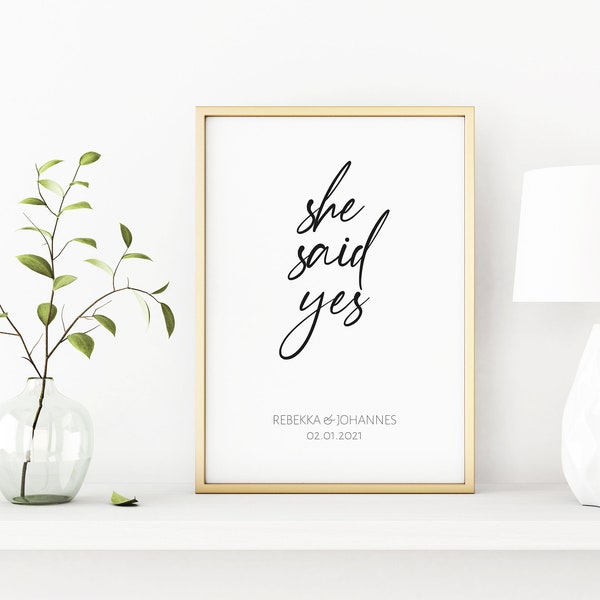 Personalized wedding poster She said yes . Wedding gift . Personalized wedding poster . Gift for the bride and groom