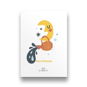 Personalisiertes Sternzeichen Poster Wassermann | Sternzeichen Wassermann Bild | Geburtsposter | Geschenk zur Geburt Sternzeichen Bild