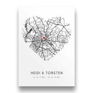 Hochzeitsgeschenk personalisiert | Glückwunschkarte Hochzeit Herz | Stadtplan Karte Hochzeit personalisiert | Geschenk zur Hochzeit