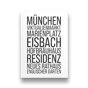 München Poster | München Bild mit Sehenswürdigkeiten | München Geschenk Weihnachten Geburtstag Umzug Reise | München Print
