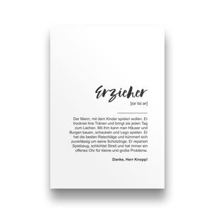 Geschenkidee für Erzieher | Geschenk personalisiert | Weihnachten | Kita Abschiedsgeschenk Erzieher | Dankeskarte Erzieher