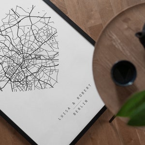 Hochzeitsgeschenk personalisiert mit Stadtplan als Herz . Glückwunschkarte Hochzeit . Geschenk zur Hochzeit . Hochzeitsposter personalisiert