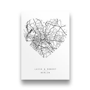 Hochzeitsgeschenk personalisiert | Glückwunschkarte Hochzeit Herz | Stadtplan Karte Hochzeit personalisiert | Geschenk zur Hochzeit