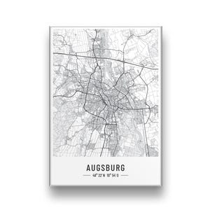 Augsburg Poster | Personalisierter Augsburg Stadtplan | Augsburg Bild | Koordinatenposter | Geschenk Weihnachten Geburtstag Umzug Augsburg