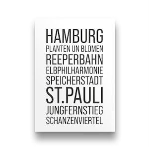 Hamburg Poster | Hamburg Bild mit Sehenswürdigkeiten | Hamburg Geschenk Weihnachten Geburtstag Umzug Reise | Hamburg Print