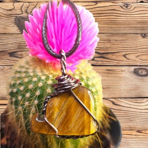 Wire-Wrapped Tiger Eye &quot;Whale&quot; Adjustable Necklace