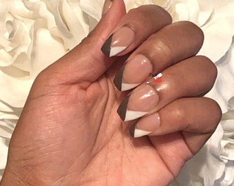 Black Short Coffin French Tip Press On Nail Set Fake Nails Etsy Black Short Coffin French Tip Press On Nail Set Fake Nails Etsy