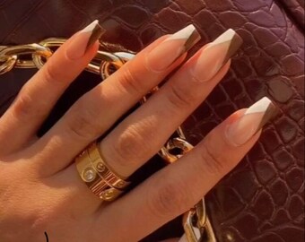 pix V Tip Nail Design Brown neutral nails etsy