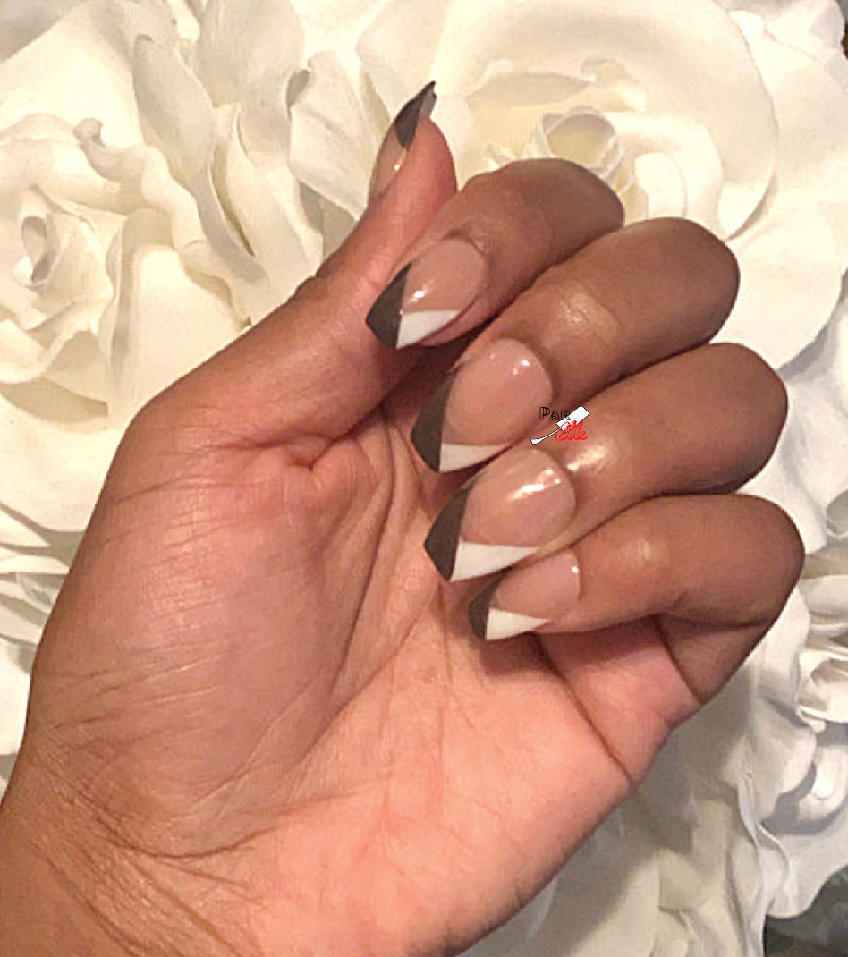Brown V French Tip Nails Minimalist Nails Neutral Nails Etsy