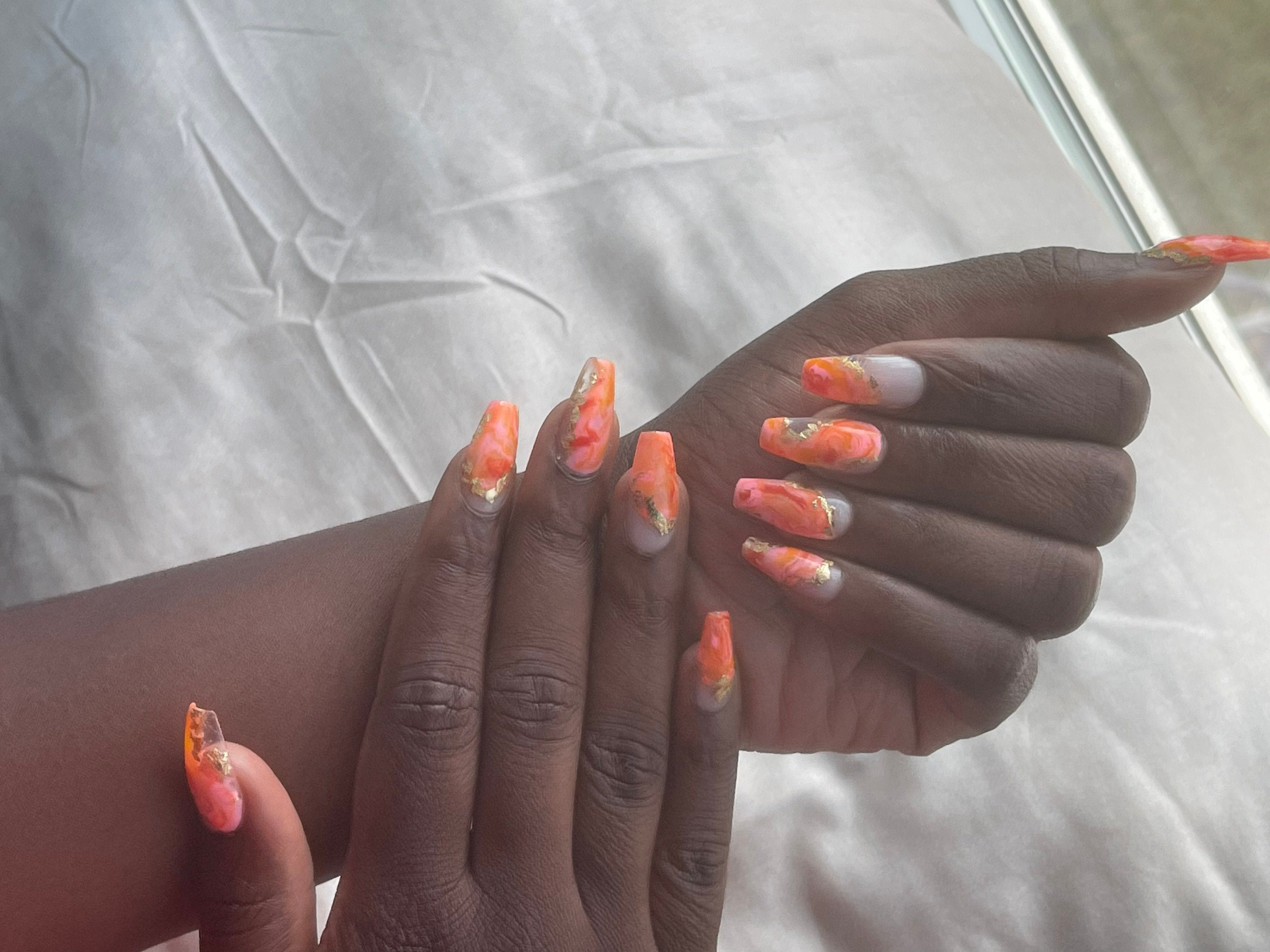 Orange Gold Summer Nails Marble Nails Press On Nails Etsy Hong Kong