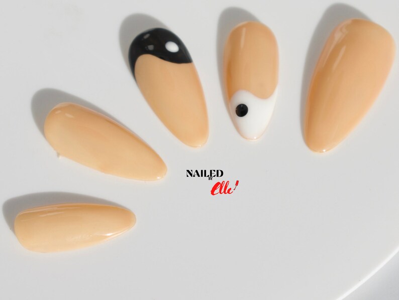 Yin Yang Nails French Tip Nails Minimalist Nails Press Etsy