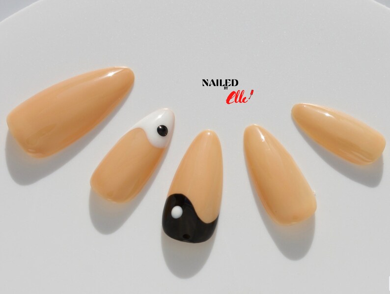 Yin Yang Nails French Tip Nails Minimalist Nails Press Etsy