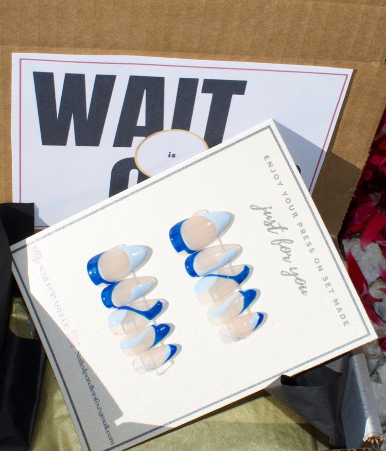 Blue Abstract Art Nails Minimalist Nails Spring Nails | Etsy