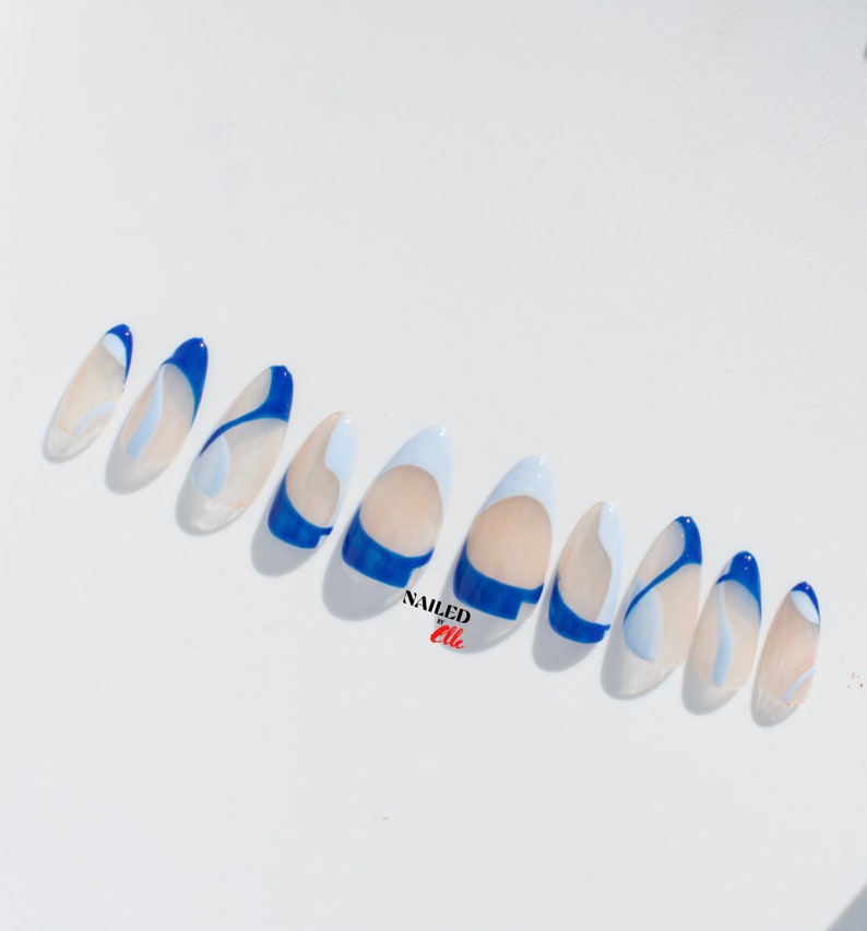 Blue Abstract Art Nails Minimalist Nails Spring Nails | Etsy