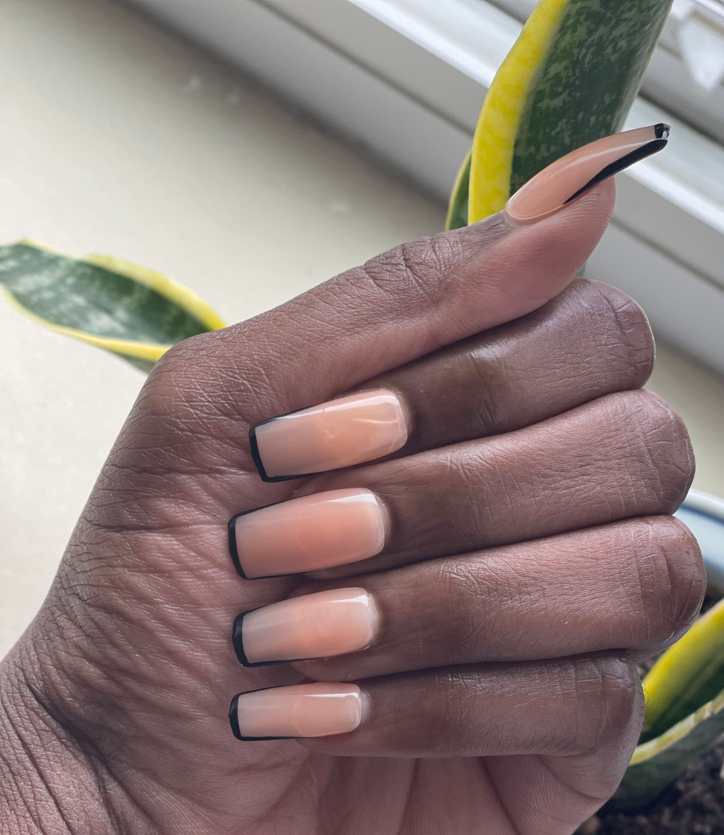 Thin French Outline Nails Black Slim French Line Nails Etsy