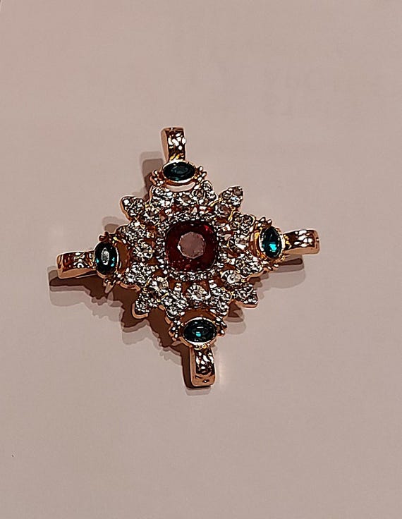 Vintage Straß Brosche Orden golden rot grün weiß