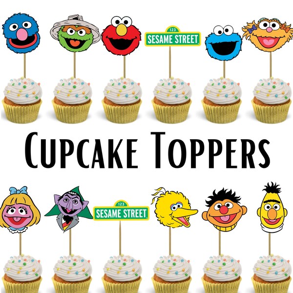 Sesame Cupcake Toppers • Street cupcake Toppers • Elmo big bird | Custom Name Add On Option