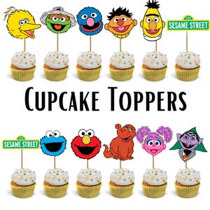 Sesame Cupcake Toppers • Street cupcake Toppers • Elmo big bird | Custom Name Add On Option