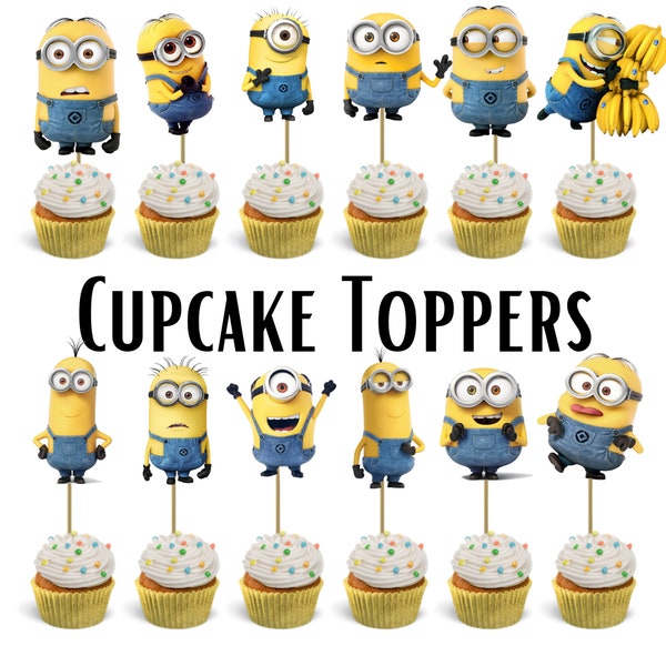 Minion Inspired 24 pk Cupcake Toppers | Birthday Party Decor | 24, 36 packs