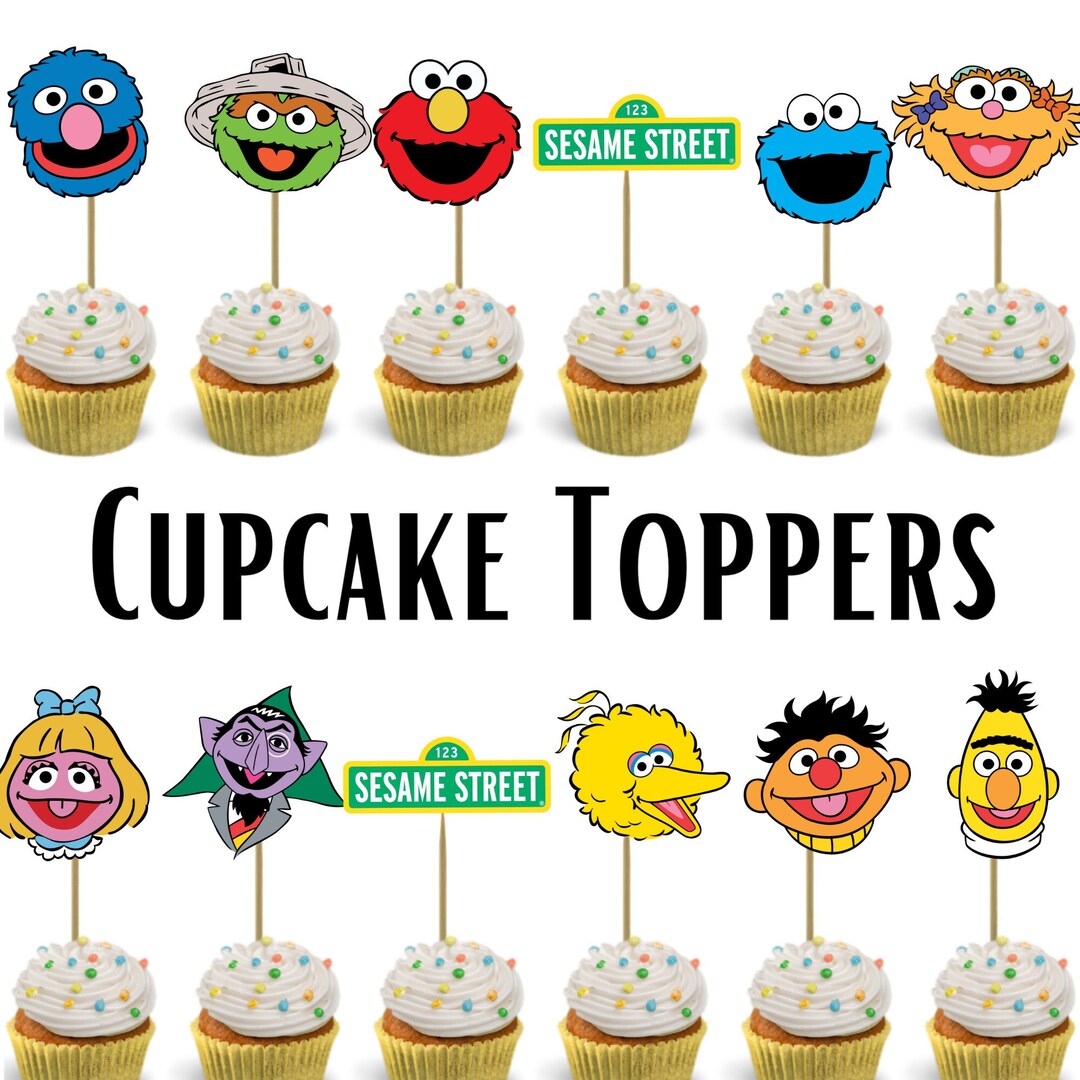Sesame Cupcake Toppers • Street Cupcake Toppers • Elmo Big Bird | Custom Name Add on Option - Etsy
