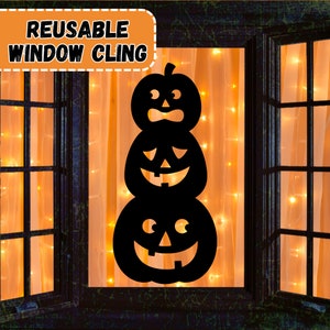 Reusable Halloween Jack O&#39; Lantern Window Cling | Halloween Decor | Pumpkins | Cute Spooky Halloween Window Clings