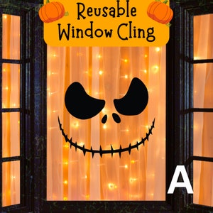Scary Pumpkin Face Window Cling Kit | Window Cling | Multiple Styles! Halloween Decoration | Business Storefront Display | Haunted House