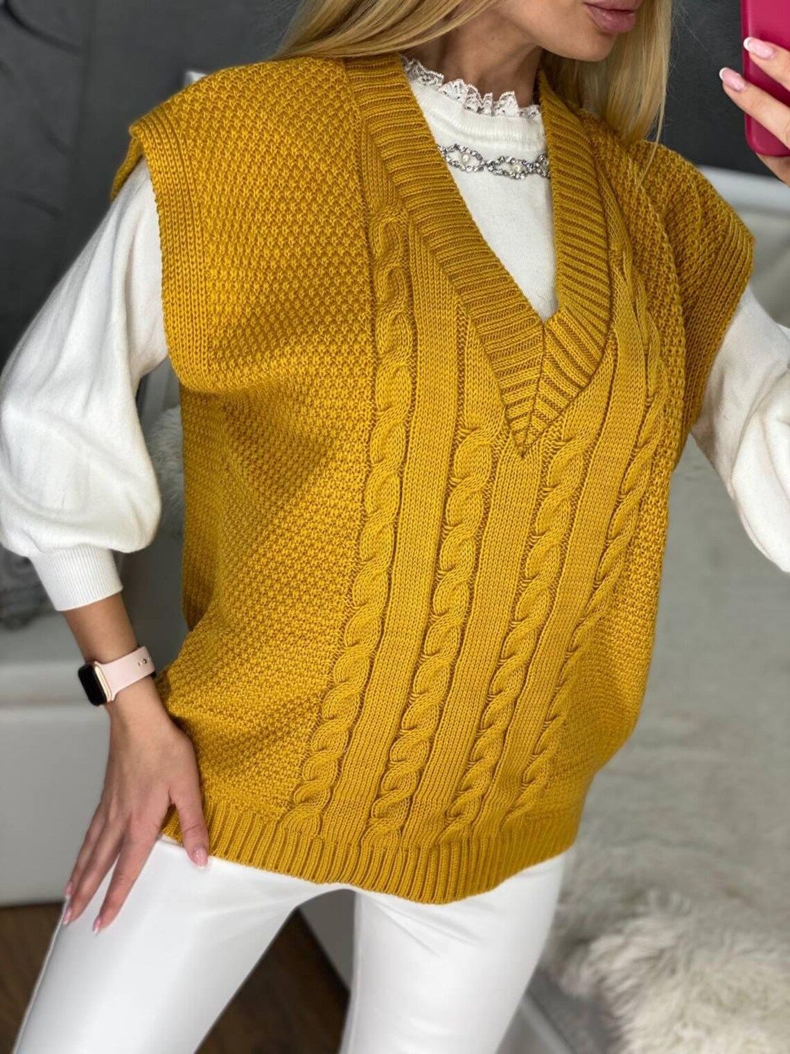 Cable knit sweater vest for women oversized loose sweater vest Etsy
