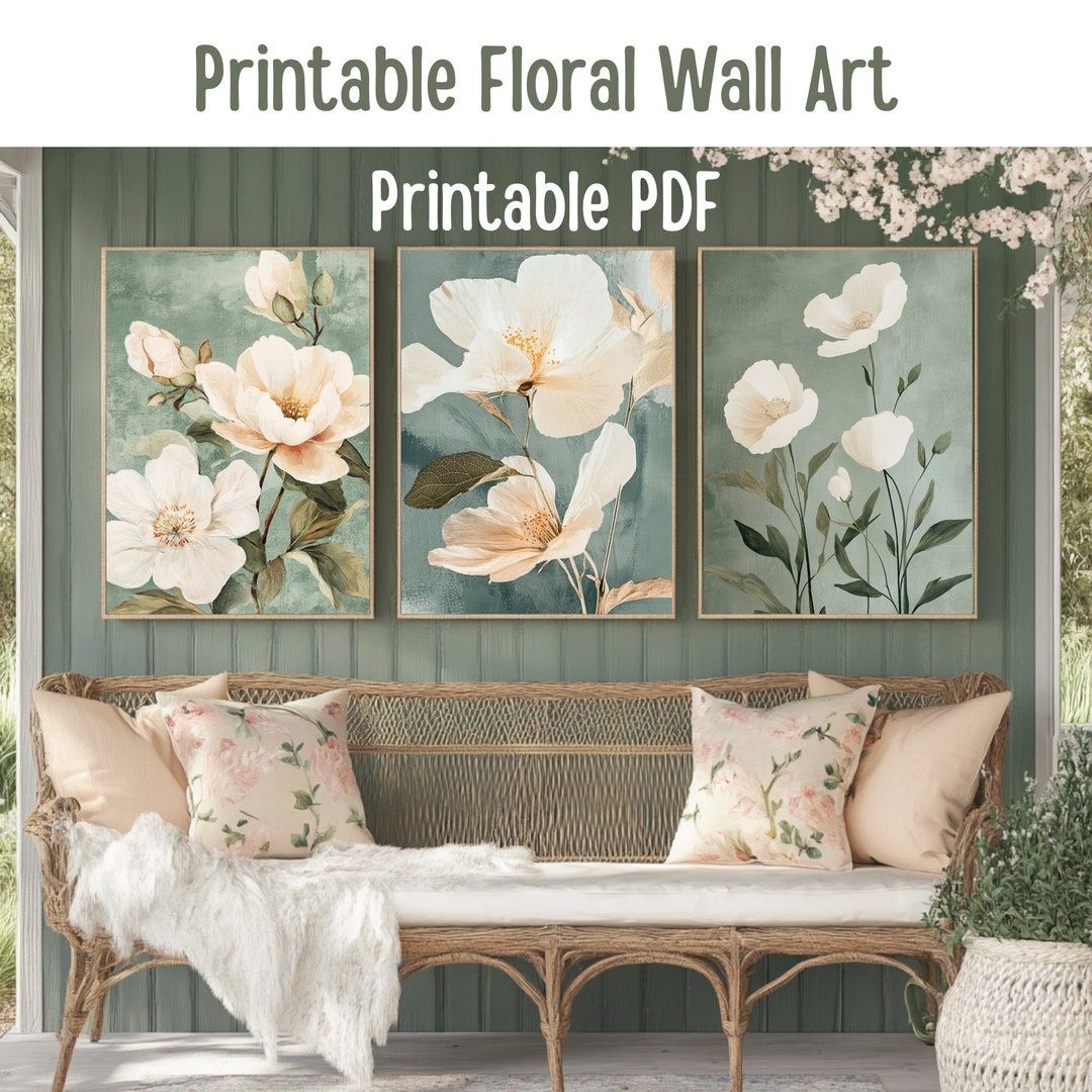 Soft Pink Floral Printable Wall Art Set - Etsy