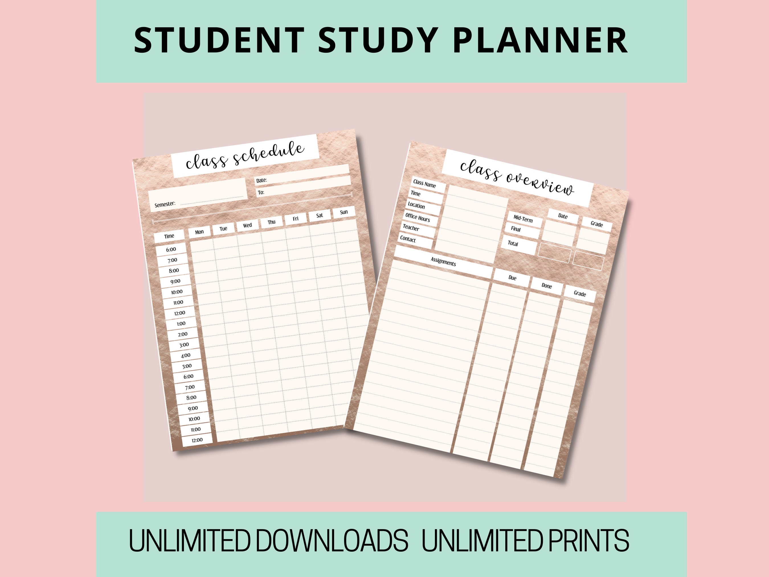 Student Printable Planner Bundle, Study Planner, Instant Download ...
