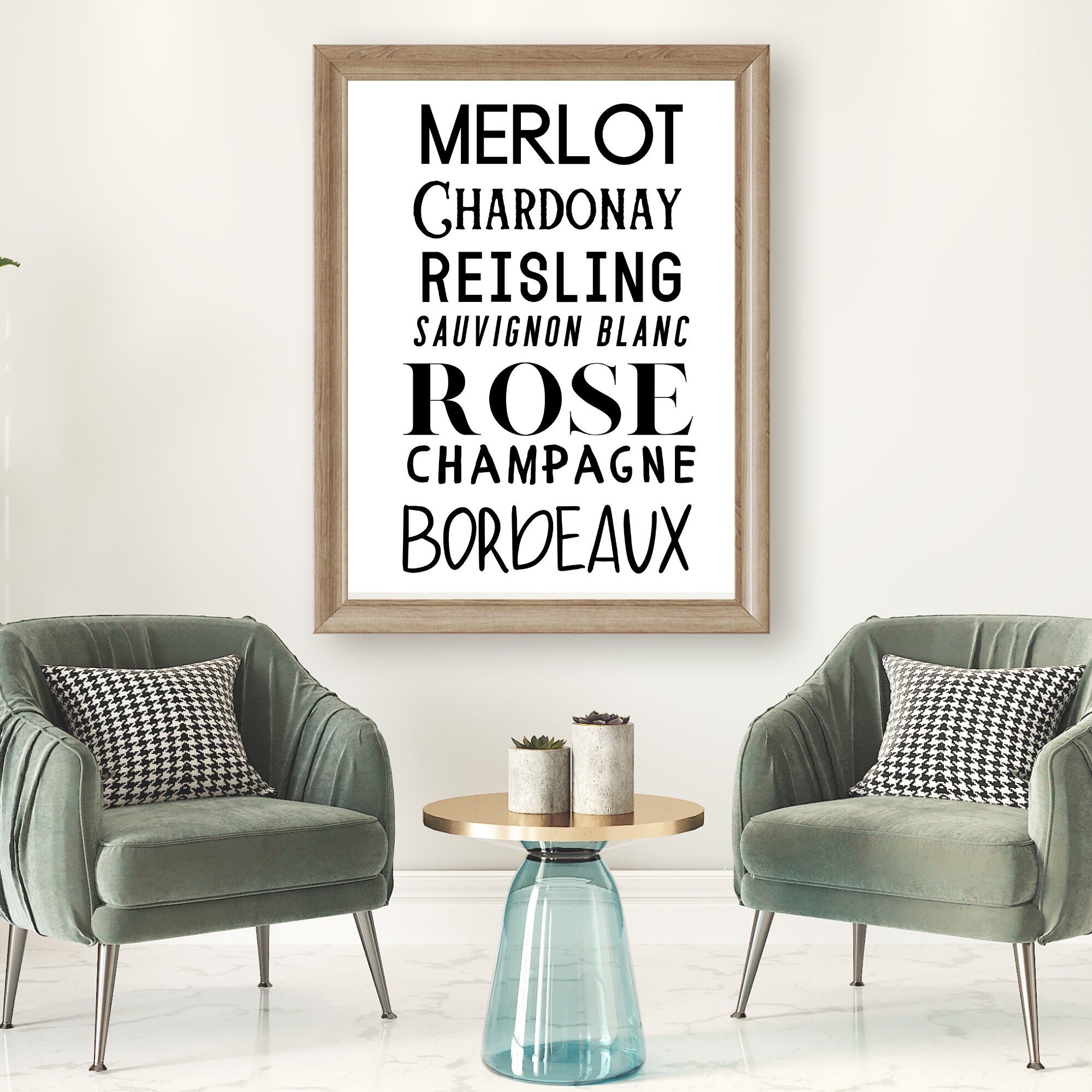 Wine List Printable Kitchen Wall Art, Above Bar Cart Decor, Bar Wall