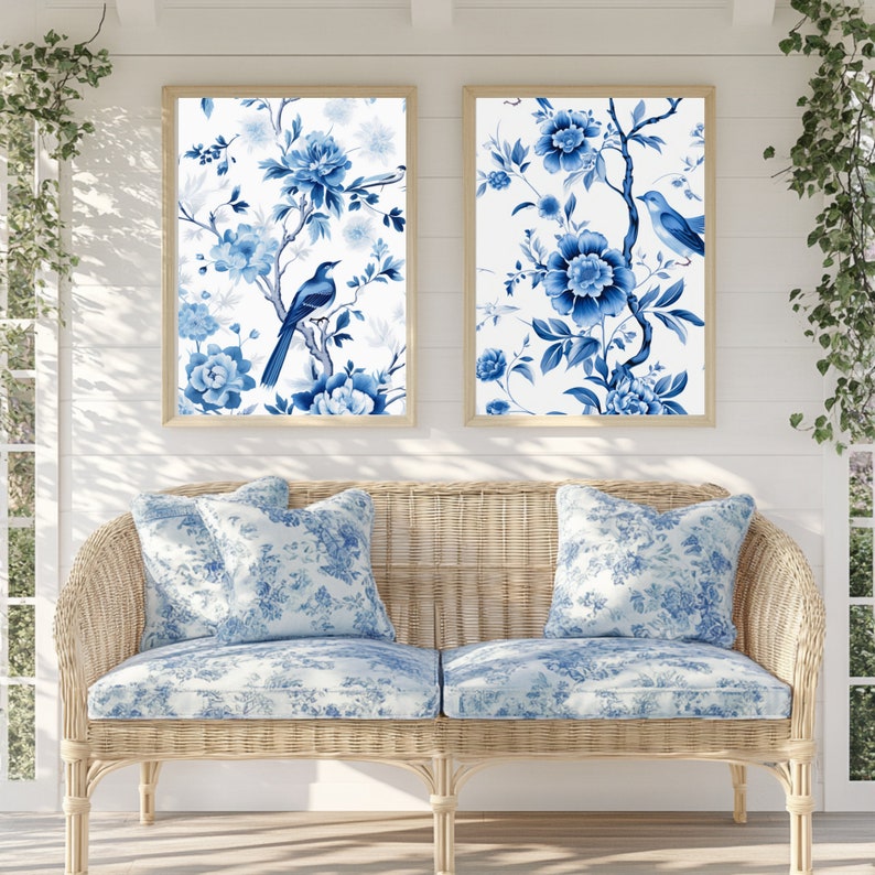 Elegant Blue Chinoiserie Printable Wall Art Set - Etsy
