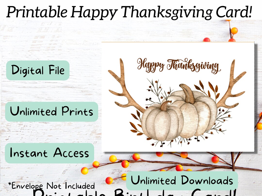 Happy Thanksgiving Printable Greeting Card, Watercolor Card, Autumn ...