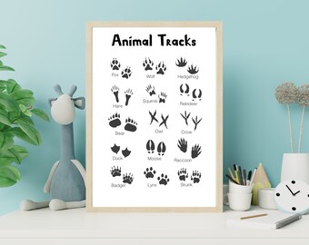 Animal Tracks Printable Nursery Wall Art, Woodland Tracks, Nursery Decor, Baby Shower Gift, Woodland Poster, Mountain Nursery, Educational