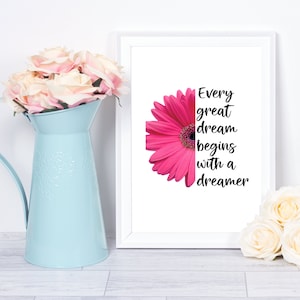 Every Great Dream Begins With a Dreamer Printable Wall Art, Inspirational Print, Harriet Tubman Quote, Motivational Art, Nursery Decor,