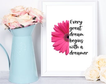 Every Great Dream Begins With a Dreamer Printable Wall Art, Inspirational Print, Harriet Tubman Quote, Motivational Art, Nursery Decor,