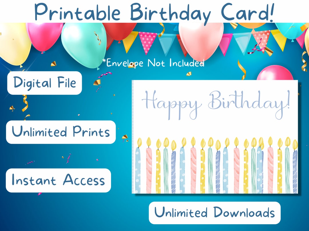 Printable Happy Birthday Card Greeting Card Digital Card - Etsy