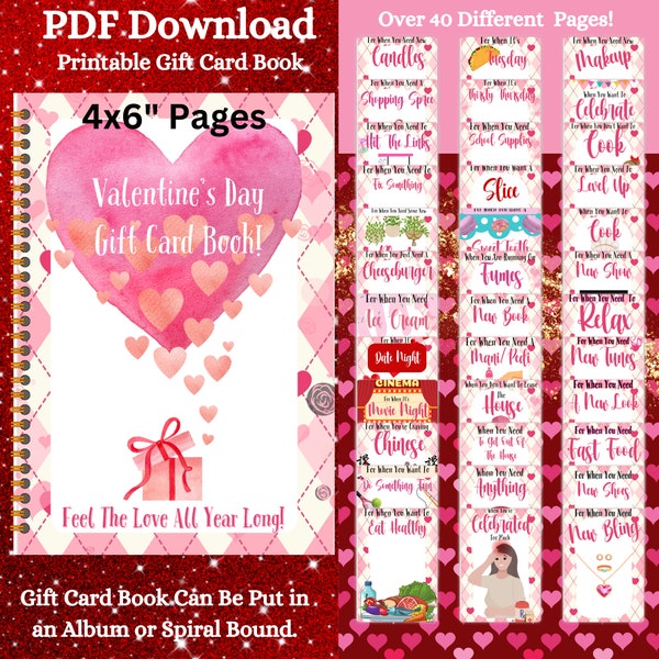 Printable Valentine's Day Gift Card Book, 4x6 Pages for Festive Gifting, Unlimited Prints, Gift For Teens and Adults, Customizable Gift,