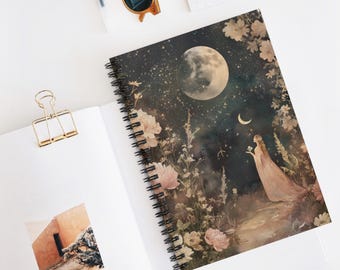 Carnet à spirales sorcière, cadeau pour amoureux de la lune, journal Forestcore, cadeau de remise des diplômes, carnet à spirales - trait quadrillé