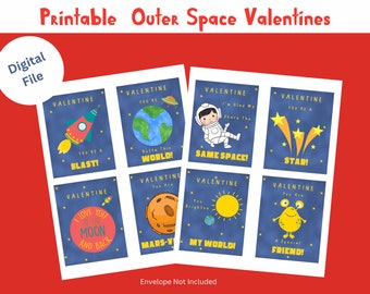 Outer Space Valentine Cards For Kids, Printable Valentines, Gift For Space Lover, Astronaut Valentine, Instant Valentine, Planet Cards, Moon