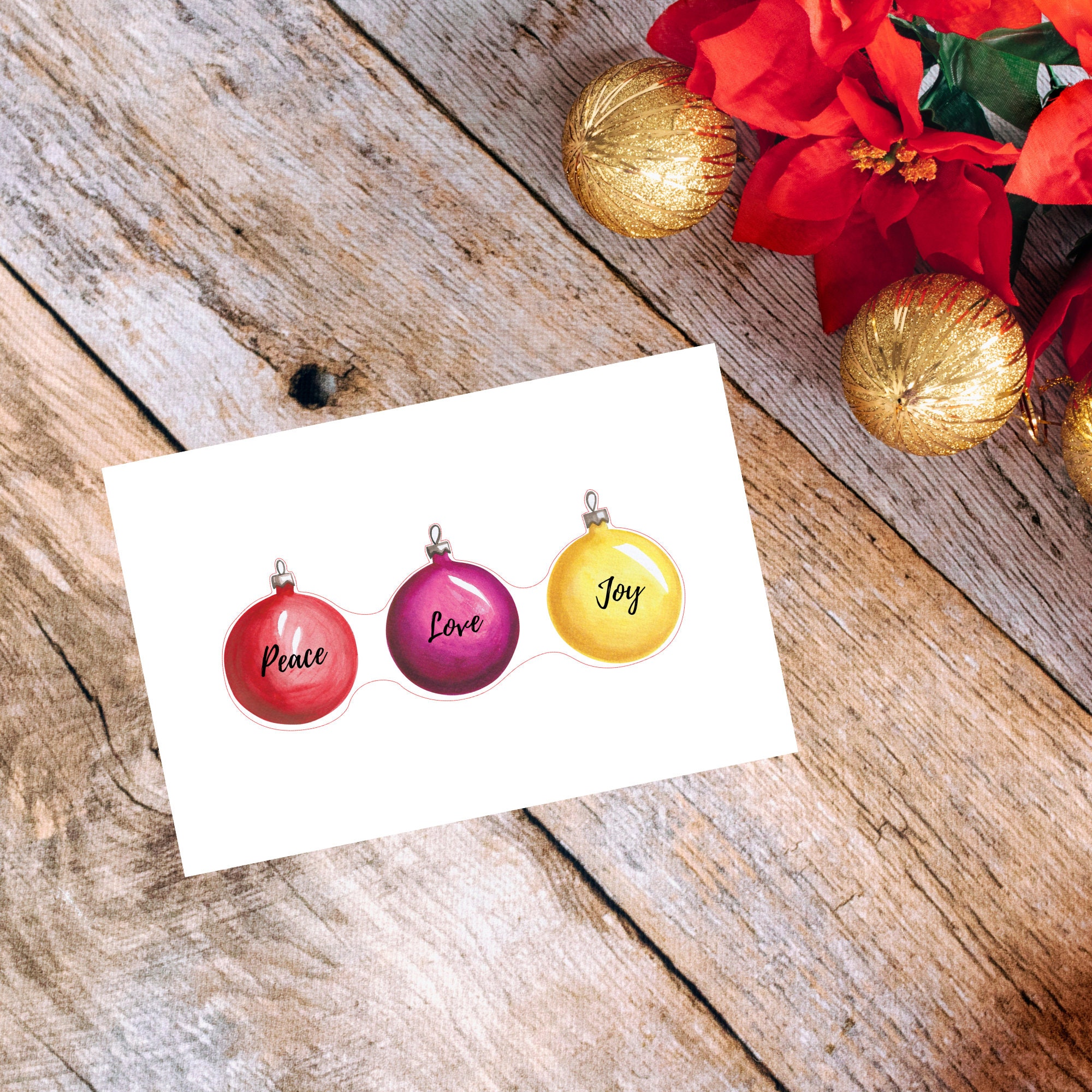 Peace Love and Joy Christmas Ornaments Art Printable, Peace Love and