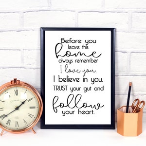 Before You Leave This Home Always Remember Printable Wall Art, Inspirational Quote, Entryway Sign, Mudroom Sign, Graduation Gift, Family