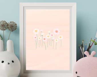 Daisy Printable Wall Art, Floral Poster, Boho Wall Decor, Flower Art, Bedroom Print, Girls Room Decor, Neutral Wall Art, Floral Print