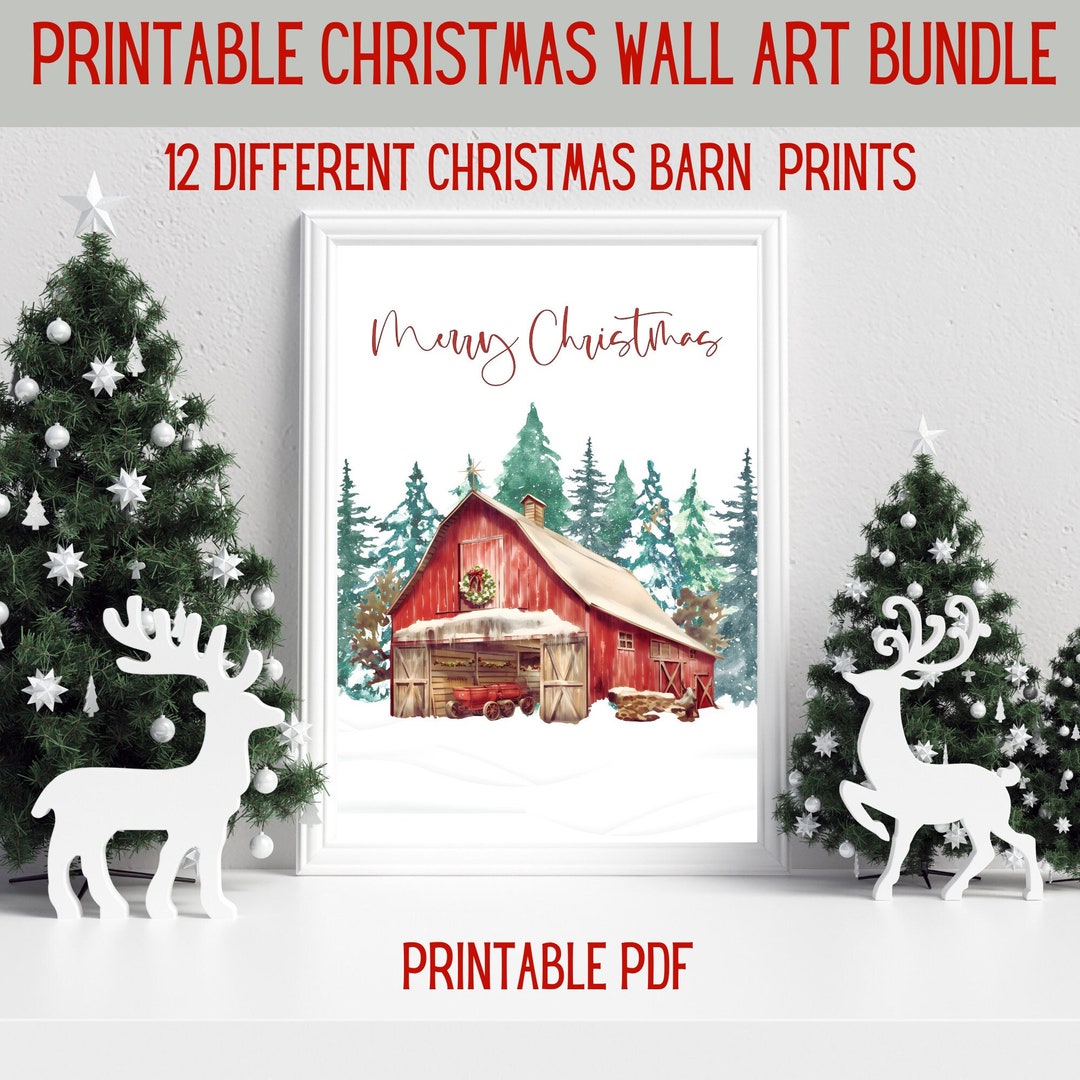 Printable Christmas Barn Wall Art, 12 Festive Barn Scenes for Holiday ...