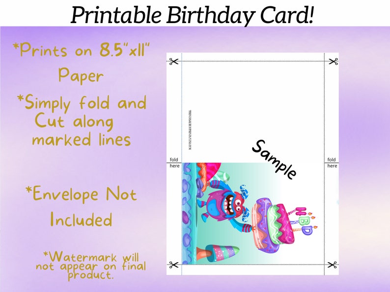 Printable Monster Birthday Card, Kids Birthday Card, Funny Birthday ...