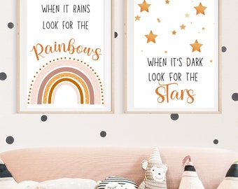 When It Rains Look For the Rainbows Printable Wall Art, Nursery Decor, Oscar Wilde Quote, Inspirational Quote, Gift For Book Lover