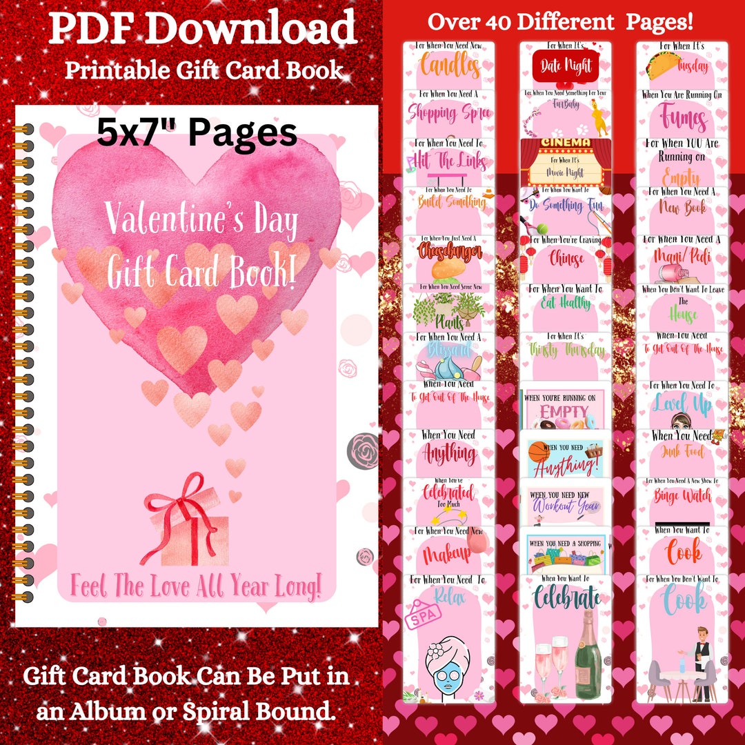 Printable Valentine's Day Gift Card Book, 5x7 Pages for Gift Cards ...