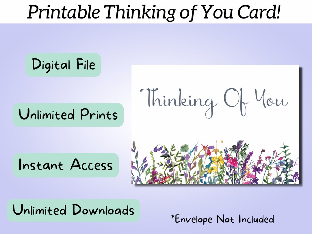 Printable Floral Thinking of You Card, Greeting Card, Flower Card ...