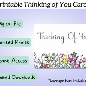 Printable Floral Thinking of You Card, Greeting Card, Flower Card, Printable Notecard, Miss You Card, Sympathy Card, Digital Card, 7x5 Card