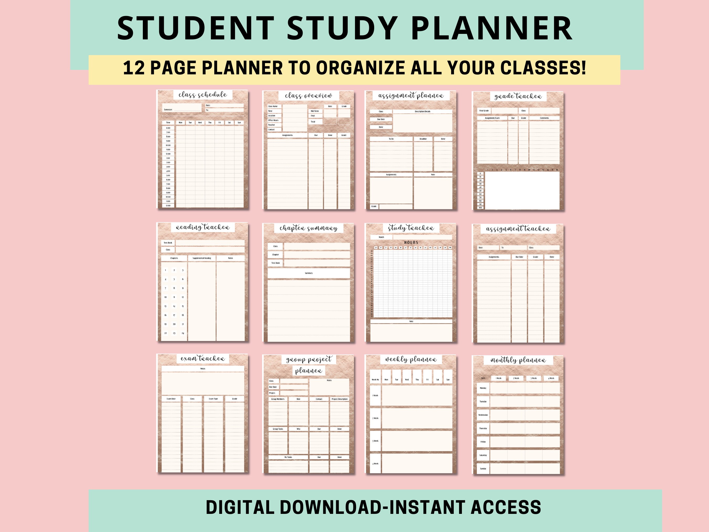Student Printable Planner Bundle, Study Planner, Instant Download ...
